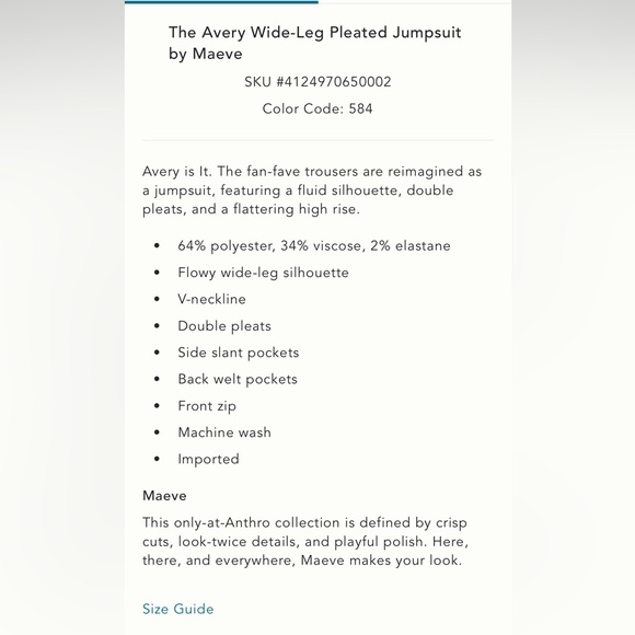 Anthropologie The Avery Wide-Leg Pleated Jumpsuit by Maeve NWT - Picture 4 of 7